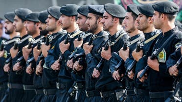A handout picture provided by the Iranian presidency on September 22, 2019 shows Iranian uniformed police members marching during the annual “Sacred Defense Week” military parade marking the anniversary of the outbreak of the 1980-1988 war with Saddam Hussein’s Iraq, in the capital Tehran. (AFP)