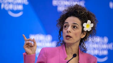 Iranian-American journalist and women’s rights activist Masih Alinejad during a session at the Congress center during the World Economic Forum (WEF) annual meeting in Davos on January 19, 2023. (AFP)