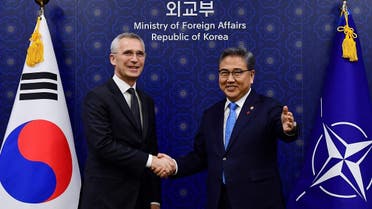 NATO Secretary General Jens Stoltenberg shakes hands with South Korean Foreign Minister Park Jin during their meeting at the Foreign Ministry in Seoul, South Korea, on January 29, 2023. (Reuters)
