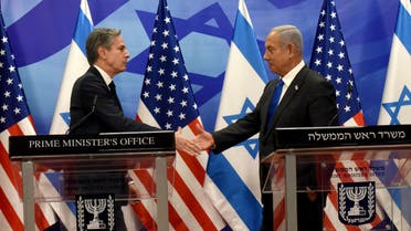 U.S. Secretary of State Antony Blinken and Israeli Prime Minister Benjamin Netanyahu shake hands after their meeting at the Prime Minister's Office in Jerusalem, on Monday, January 30, 2023. (Reuters)
