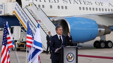 US Secretary of State Antony Blinken delivers a statement upon arrival at Israel's Ben Gurion Airport near Tel Aviv, on January 30, 2023. RONALDO SCHEMIDT/Pool via REUTERS