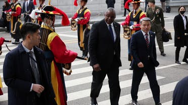 US Secretary of Defense Lloyd Austin and his South Korean counterpart Lee Jong-sup leave after a welcome ceremony at the Defense Ministry in Seoul, South Korea, January 31, 2023. (Reuters)