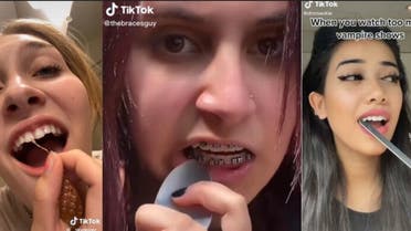 Screengrabs from TikTok DIY dental videos. (Twitter)