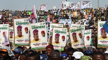 Supporters of the opposition Peoples Democratic Party (PDP) Atiku Abubakar, gather during a party campaign rally in Abeokuta, southwest Nigeria, on January 18, 2023 ahead of February 25 presidential election. (AFP)