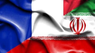Waving flag of Iran and France stock illustration