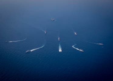 The George H.W. Bush Carrier Strike Group sails in formation with the Israeli Navy during exercise Juniper Oak, Jan. 24, 2023. (AFP)