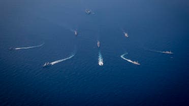 The George H.W. Bush Carrier Strike Group sails in formation with the Israeli Navy during exercise Juniper Oak, Jan. 24, 2023. (AFP)