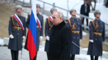 Russian President Vladimir Putin visits the Mamayev Kurgan World War Two Memorial complex in Volgograd on February 2, 2023, during commemorations for the 80th anniversary of the Soviet victory at the Battle of Stalingrad during WWII. (Sputnik via AFP)