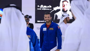 UAE astronaut Sultan AlNeyadi arrives to give a press conference at the Museum of the Future in the Gulf emirate of Dubai, on February 2, 2023. (AFP)