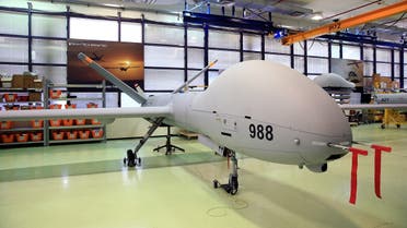 An Elbit Systems Ltd. Hermes 900 unmanned aerial vehicle (UAV) is seen at the company’s drone factory in Rehovot, Israel, on June 28, 2018. (Reuters)