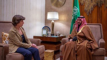 Saudi Crown Prince Mohammed bin Salman meets with French Minister of Foreign Affairs Catherine Colonna. (SPA)
