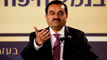 Indian billionaire Gautam Adani speaks during an inauguration ceremony after the Adani Group completed the purchase of Haifa Port in Haifa Port, Israel, on January 31, 2023. (Reuters)