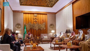 Saudi Crown Prince and his delegation meet with French Minister of Foreign Affairs Catherine Colonna. (SPA)