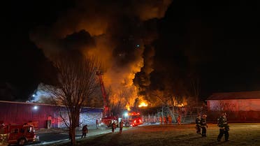 Images from a local reporter show the fire in East Palestine in Ohio, that broke out after a train derailed. (Twitter)