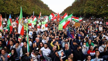Demonstrators protest following the death of Mahsa Amini in Iran, in Berlin, Germany, October, 22, 2022. (Reuters)