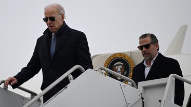 US President Joe Biden, with son Hunter Biden, arrives at Hancock Field Air National Guard Base in Syracuse, New York, on February 4, 2023. (AFP)
