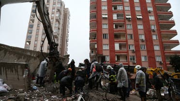Rescuers work at the site of a collapsed building following an earthquake in Adana, Turkey February 6, 2023. (Reuters)