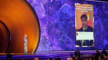 First lady Jill Biden accepts the award for best song for social change on behalf of Shervin Hajipour for Baraye at the 65th annual Grammy Awards on Sunday, Feb. 5, 2023, in Los Angeles. (AP)
