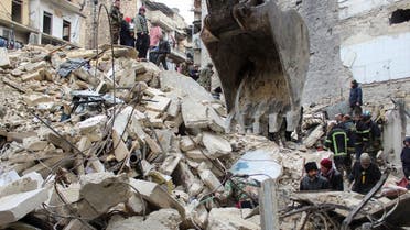 Rescuers search for survivors under the rubble, following an earthquake, in Aleppo, Syria February 6, 2023. (Reuters)