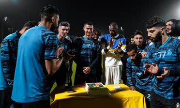Ronaldo with his Al Nassr club teammates. (Twitter)