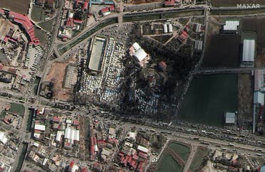 A satellite image shows congested roads and emergency tents and shelters after an earthquake in Kahramanmaras, Turkey, February 8, 2023. Satellite image copyright 2023 Maxar Technologies Handout. (Reuters)