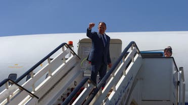 Russian Foreign Minister Sergei Lavrov waves hands during their departure in Khartoum, Sudan February 9, 2023. Russian Foreign Ministry. REUTERS/El-Tayeb Siddig