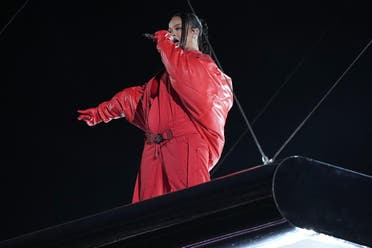 Rihanna performs during the halftime show at the NFL Super Bowl 57 football game between the Kansas City Chiefs and the Philadelphia Eagles, Sunday, Feb. 12, 2023, in Glendale, Ariz. (AP)