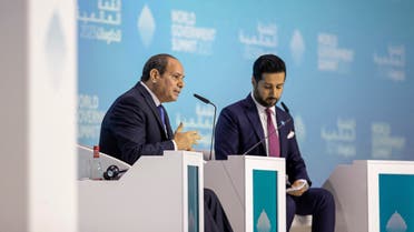 President of Egypt Abdel Fattah El Sisi delivers a speech, during the World Government Summit 2023, in Dubai, United Arab Emirates, February 13, 2023. (Reuters)