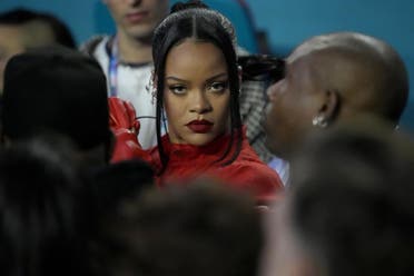Rihanna prepares to perform before the halftime show at the NFL Super Bowl 57 football game between the Kansas City Chiefs and the Philadelphia Eagles, Sunday, Feb. 12, 2023, in Glendale, Ariz. (AP)