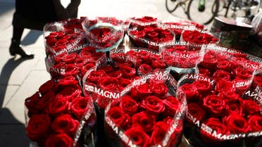 A shop in London displays red roses for Valentine's Day in London, UK. (Reuters)