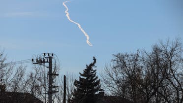 A missile trace is seen in a sky, as Russia's attack on Ukraine continues, near Kyiv, Ukraine February 15, 2023. REUTERS/Gleb Garanich