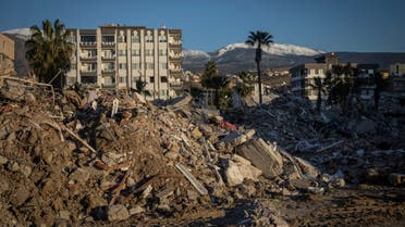 Rubble from destroyed properties as seen from Iskenderun following the deadly earthquake in Hatay province, Turkey February 15, 2023. REUTERS/Eloisa Loperesz