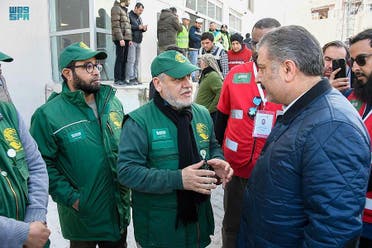 Turkish Minister of Health Fahrettin Koca meets with teams from the King Salman Humanitarian Aid and Relief Center (KSRelief) and the Saudi Red Crescent. (SPA)