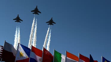 Indian Air Force (IAF) Sukhoi Su-30MKI fighter jets fly past during the Aero India 2023 air show at Yelahanka air base in Bengaluru, India, February 13, 2023. (Reuters)