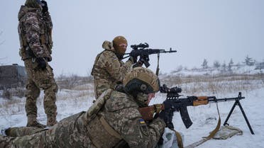 Ukrainian soldiers practise at a shooting range, amid Russia's attack on Ukraine, in Siversk, Donetsk region, Ukraine, February 18, 2023. (Reuters)