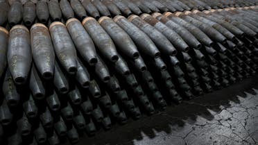 155mm artillery shells are seen during the manufacturing process at the Scranton Army Ammunition Plant in Scranton, Pennsylvania, U.S., February 16, 2023. (Reuters)