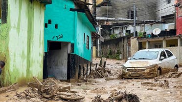 This handout picture released by Sao Sebastiao City Hall shows the damage caused by heavy rains in the municipality of Sao Sebastiao, north coast of the state of Sao Paulo, Brazil, on February 19, 2023. (AFP)