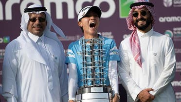 Lydia Ko celebrates winning the Saudi Aramco Ladies International at King Abdullah Economic City near Jeddah on Sunday, February 19 2023. (SPA)