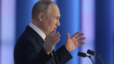 بوتين خلال كلمته اليوم أمام البرلمان 21 فبراير 2023(فرانس برس)