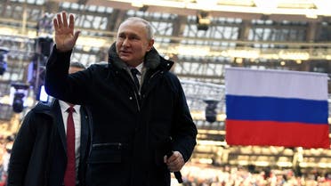 Russian President Vladimir Putin attends a concert dedicated to Russian service members involved in the country’s military campaign in Ukraine, on the eve of the Defender of the Fatherland Day at Luzhniki Stadium in Moscow, Russia February 22, 2023. (Sputnik via Reuters)