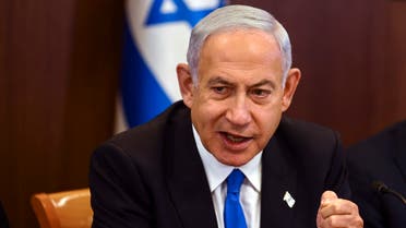 Israeli Prime Minister Benjamin Netanyahu chairs a cabinet meeting at the prime minister’s office in Jerusalem, on February 23, 2023. (AFP)
