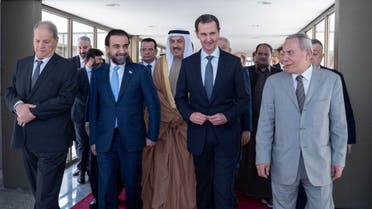 Syria's President Bashar al-Assad welcomes a delegation from the Arab Inter-Parliamentary Union in Damascus, Syria February 26, 2023. (Reuters)