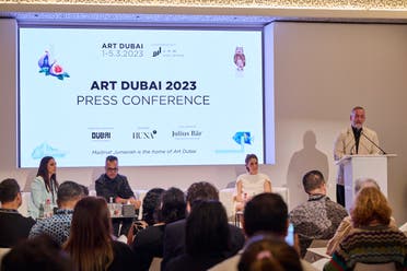  Art Dubai 2023 Opening Press Conference. Left to right: Hala Khayat, Regional Director, Art Dubai; Shumon Basar, Global Art Forum Commissioner, Art Dubai; Benedetta Ghione, Executive Director, Art Dubai and Pablo del Val, Artistic Director, Art Dubai. (Supplied)