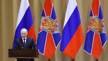 Russian President Vladimir Putin delivers a speech during a meeting of the Federal Security Service (FSB) collegium in Moscow, Russia, February 28, 2023. Sputnik/Gavriil Grigorov/Pool via REUTERS ATTENTION EDITORS - THIS IMAGE WAS PROVIDED BY A THIRD PARTY.