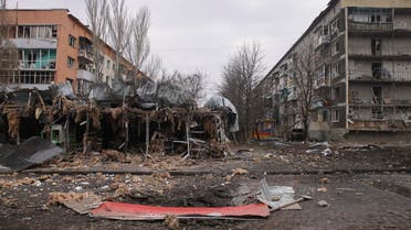 A view of the town of Bakhmut, the site of the heaviest battles with the Russian troops, Donetsk region, Ukraine, Monday, Feb. 27, 2023. (AP Photo/Yevhen Titov)