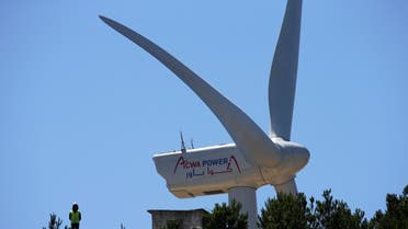 A Saudi Acwa Power-generating windmill is pictured in Jbel Sendouq, on the outskirts of Tangier, Morocco, June 29, 2018. (Reuters)