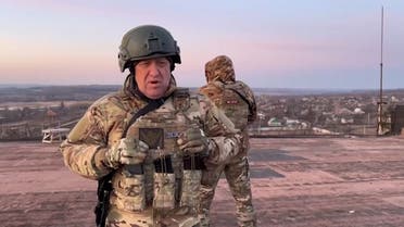 This video grab taken from a video posted on Telegram channel @concordgroup_official on March 3, 2023, shows Yevgeny Prigozhin, the chief of the Russian paramilitary group Wagner speaking to the camera from a rooftop at an undisclosed location. (AFP)