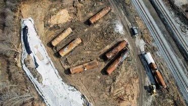 General view of the site of the derailment of a train carrying hazardous waste, in East Palestine, Ohio, US, March 2, 2023. (Reuters)