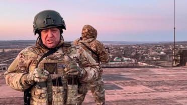 In this handout photo taken from video released by Prigozhin Press Service on Friday, March 3, 2023, Yevgeny Prigozhin, the owner of the Wagner Group military company, addresses to Ukrainian President