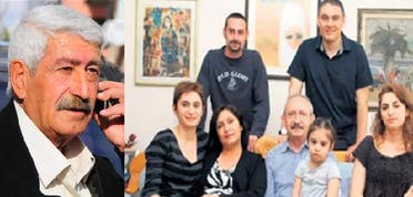 مع زوجته وابنائه الثلاثة، وحفيدته من ابنته وخلفها زوجها، والى اليسار شقيقه التوأم
